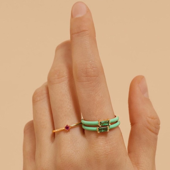 Blush Pink Gem Gold 925 Sterling Silver Enamel Ring - Picture 2 of 4